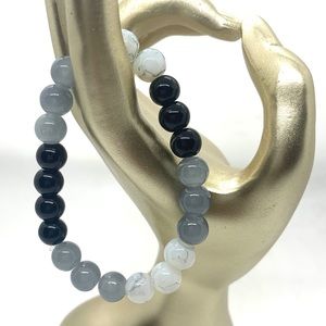 [Mix Popularity] Stretchy Elastic Glass Crackle Black Obsidian Beaded Bracelet